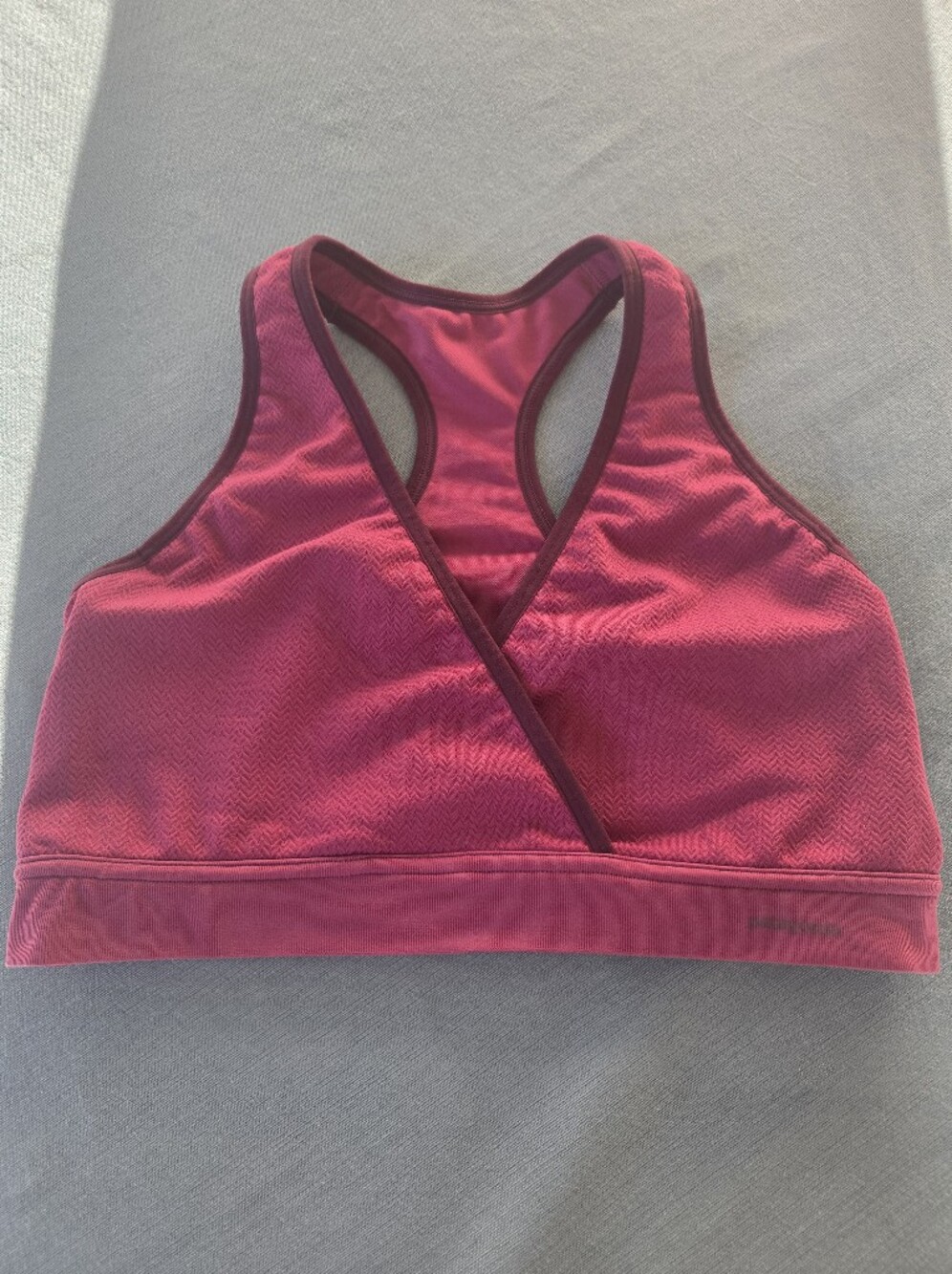 Patagonia Women’s Pink With Burgundy Trim Racerback Crossover Sports Bra. Sz XL